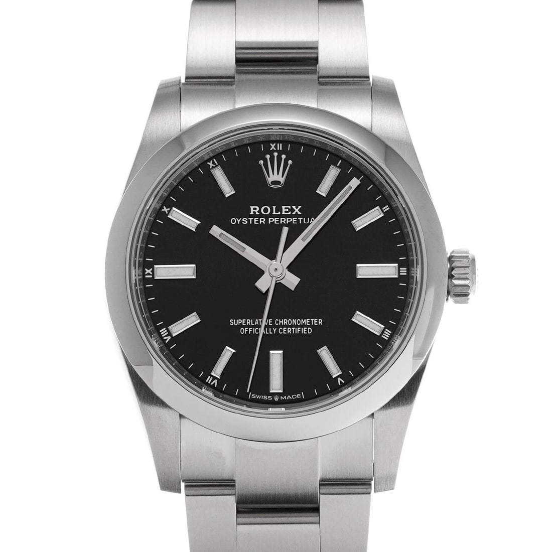 ROLEX OYSTER PERPETUAL BLACK WATCH: ROLEX Oyster Perpetual black Watch Brand: ROLEX Type: Wristwatch Material: Band Material Stainless steel, Case Material Stainless steel Color: Dial Color black Size: ??Case? H/about 34mm
