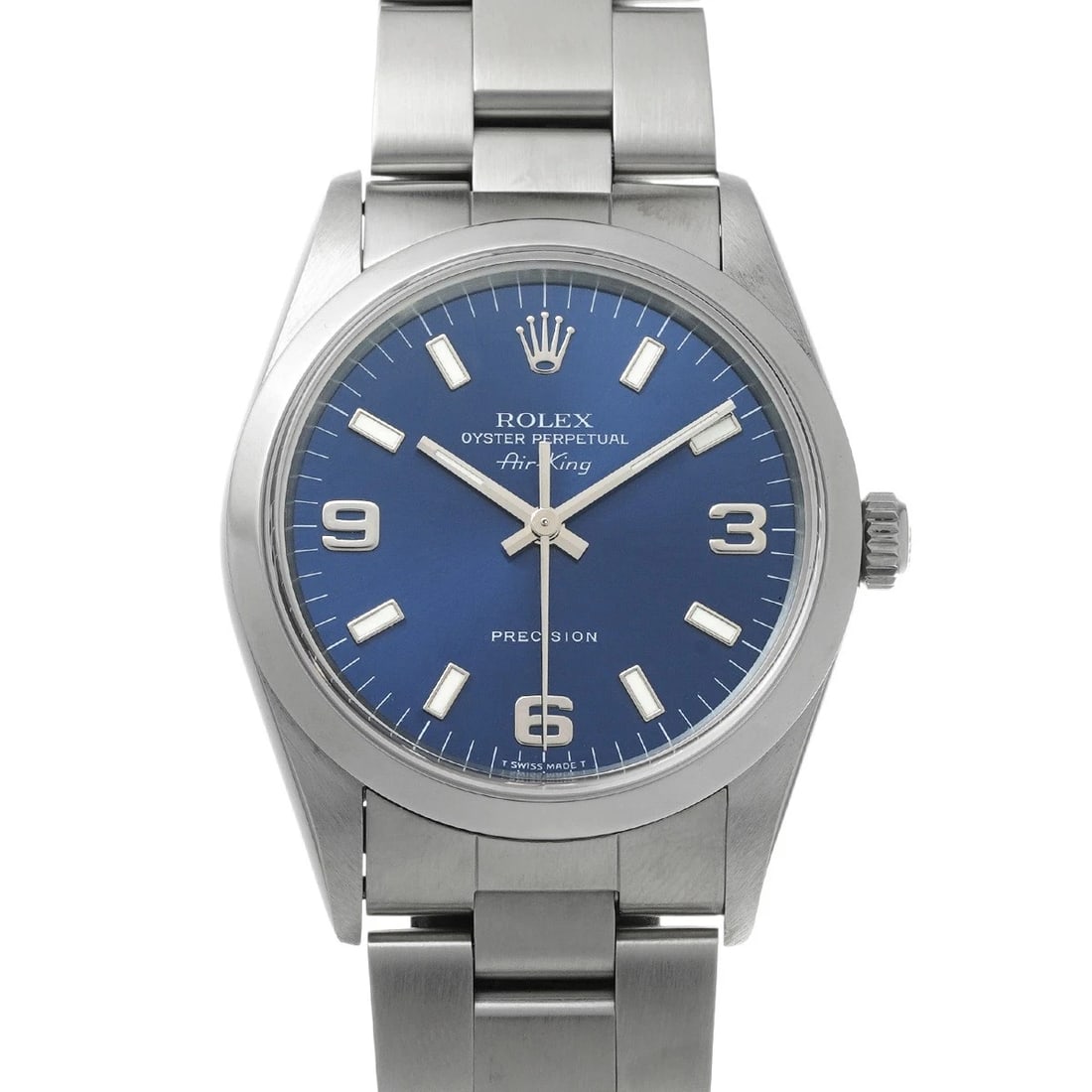ROLEX AIR KING BLUE WATCH: ROLEX Air King blue Watch Brand: ROLEX Type: Wristwatch Material: Band Material Stainless steel, Case Material Stainless steel Color: Dial Color blue Size: ??Case? H/about 34mm W/about 34mm