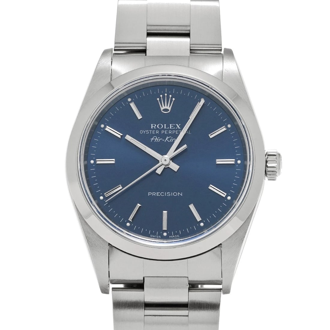 ROLEX AIR KING BLUE WATCH: ROLEX Air King blue Watch Brand: ROLEX Type: Wristwatch Material: Band Material Stainless steel, Case Material Stainless steel Color: Dial Color blue Size: ??Case? H/about 34mm W/about 34mm