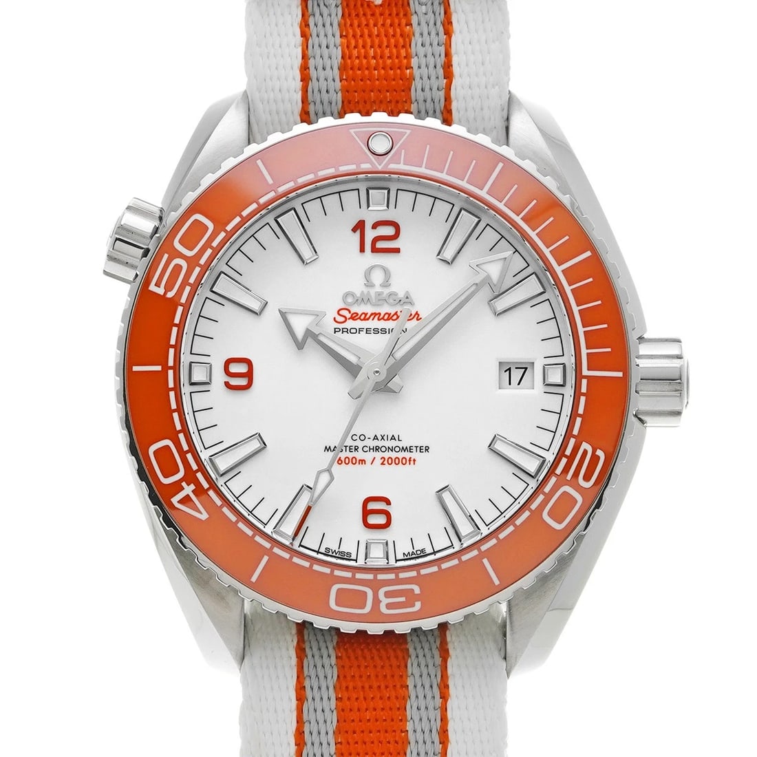 OMEGA SEAMASTER PLANET OCEAN CHRONOMETER: OMEGA Seamaster Planet Ocean Chronometer Brand: OMEGA Type: Wristwatch Material: Band Material polyamide, Case Material Stainless steel Color: Dial Color Dial Color white Band Color Orange 