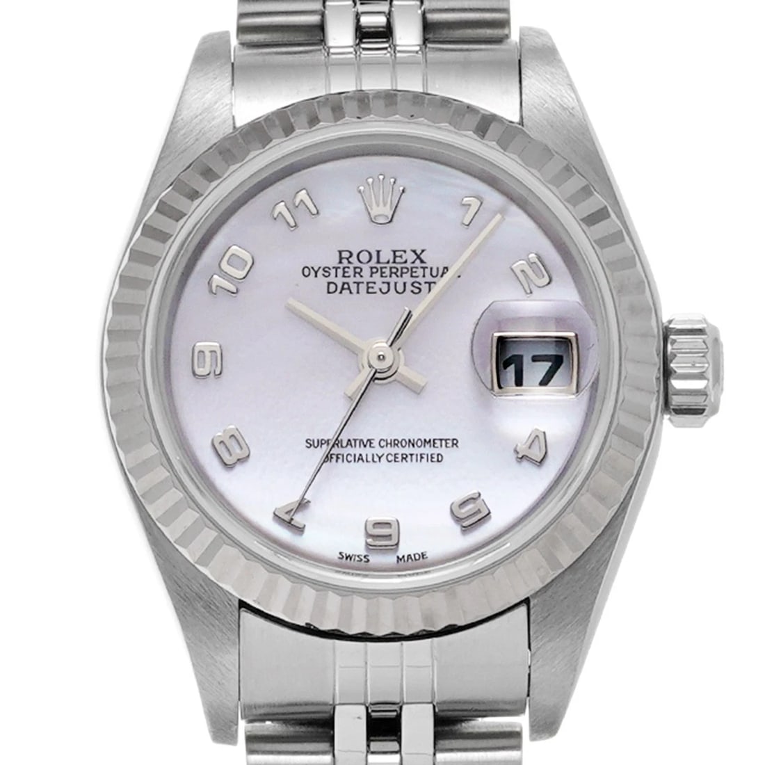 ROLEX DATEJUST WHITE SHELL WATCH - 4