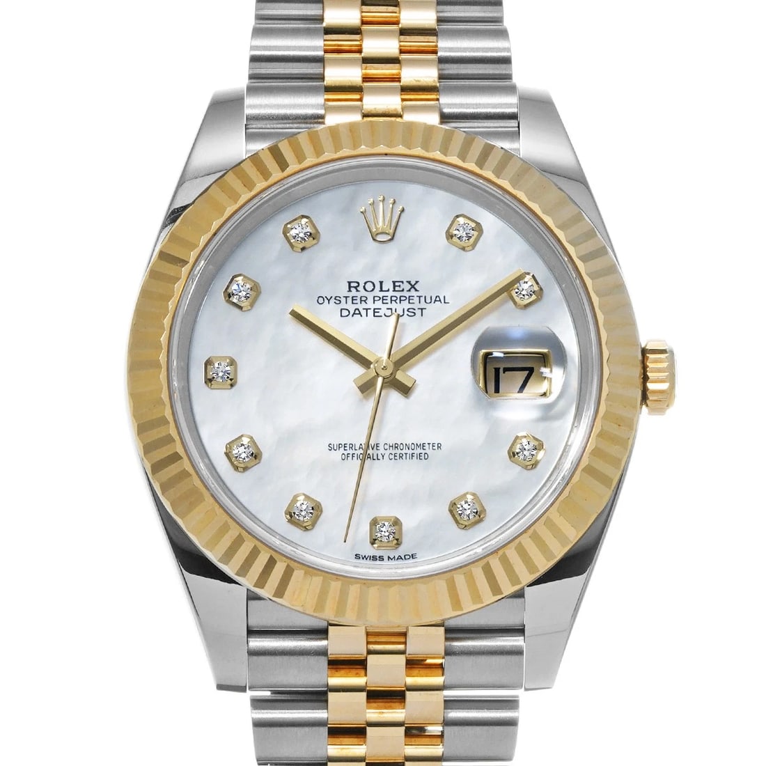 ROLEX DATEJUST WHITE SHELL DIAMOND WATCH: ROLEX Datejust White shell diamond Watch Brand: ROLEX Type: Wristwatch Material: Band Material Stainless steel/Yellow Gold, Case Material Stainless steel Color: Dial Color White shell/diamond Size
