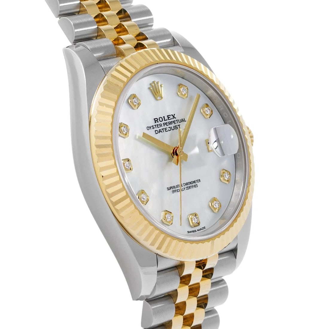 ROLEX DATEJUST WHITE SHELL DIAMOND WATCH - 3