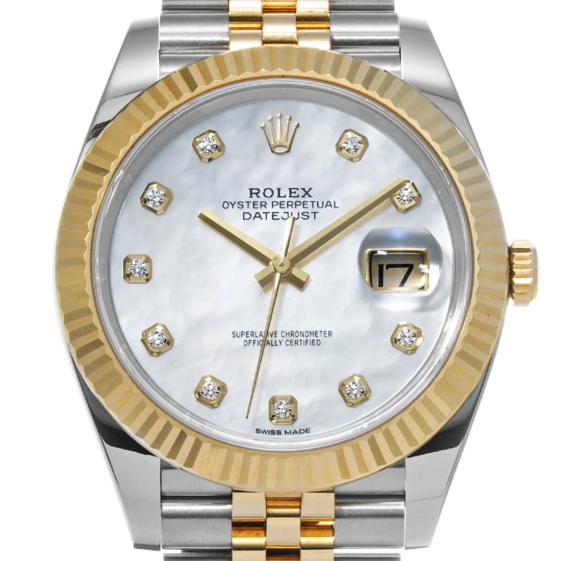 ROLEX DATEJUST WHITE SHELL DIAMOND WATCH - 4