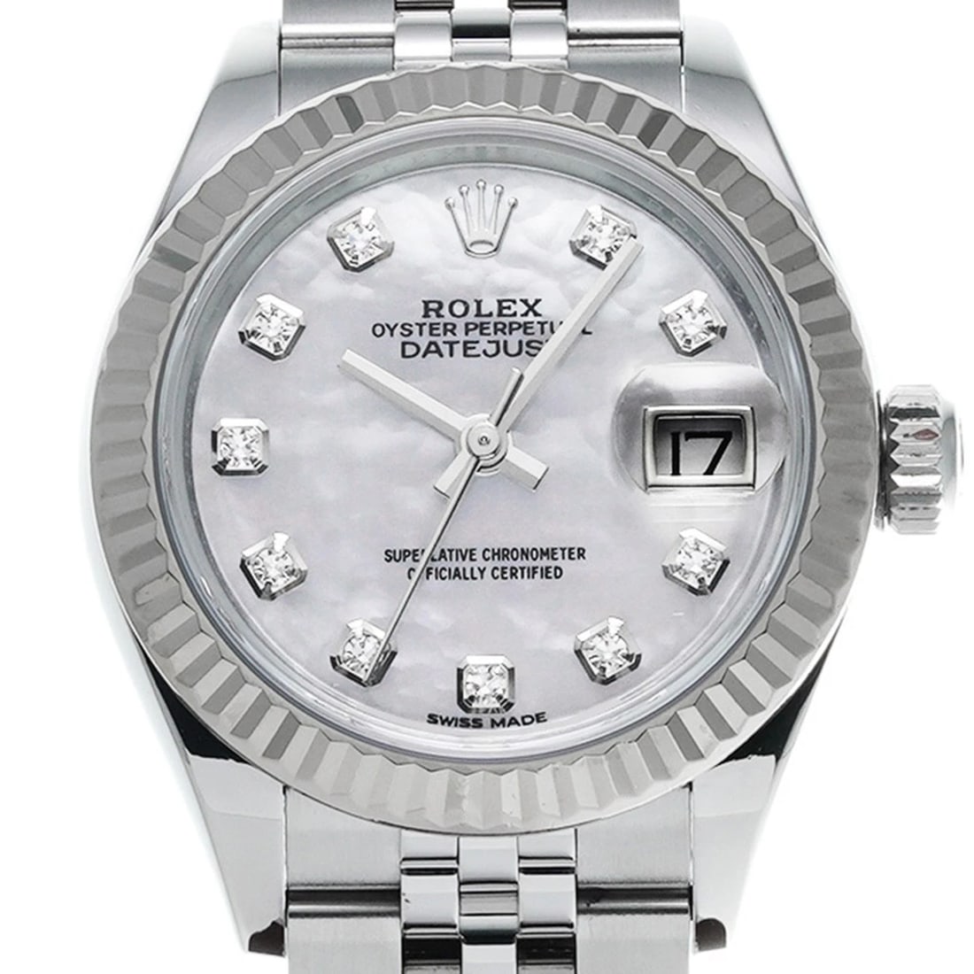 ROLEX DATEJUST WHITE SHELL DIAMOND WATCH - 4