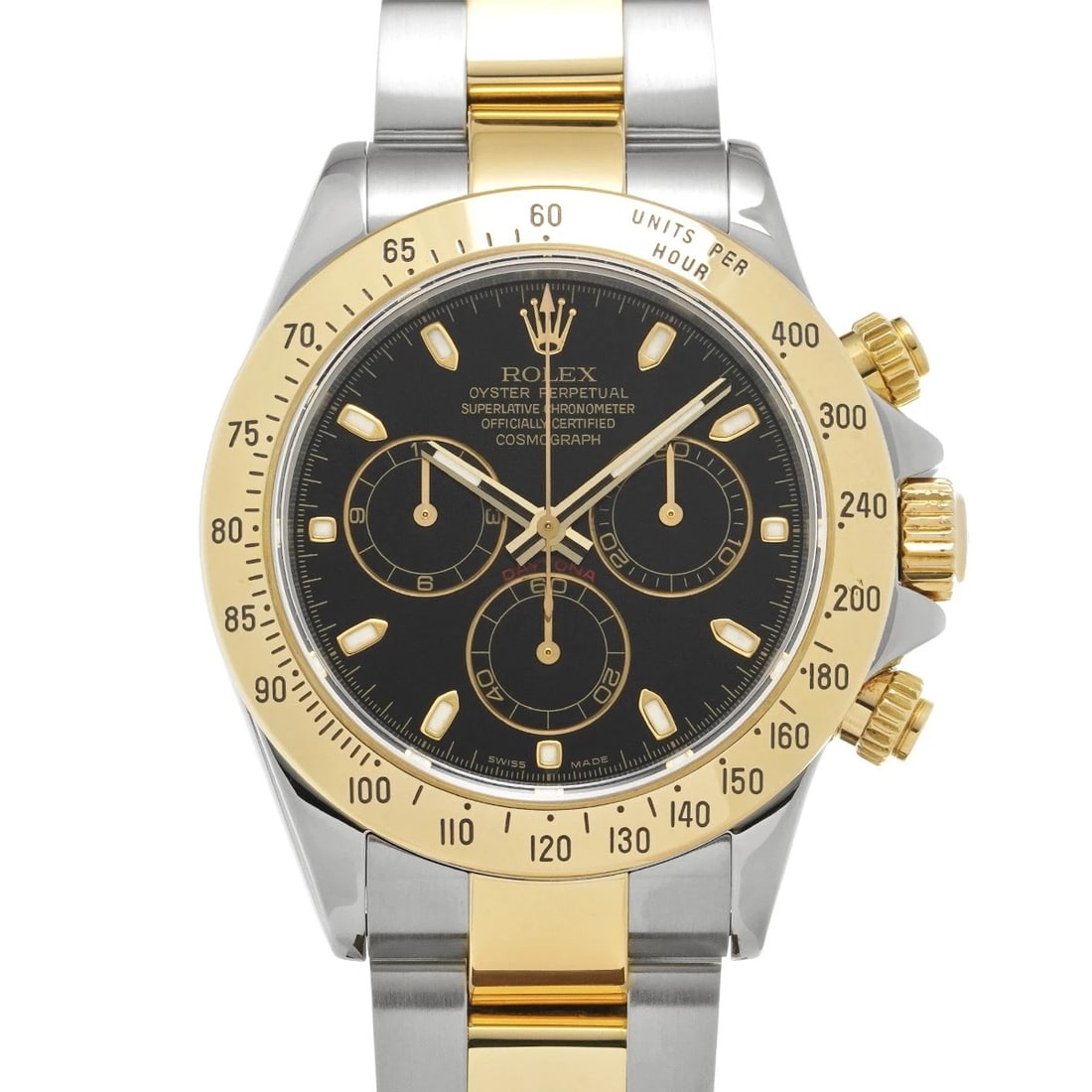 ROLEX COSMOGRAPH BLACK WATCH: ROLEX Cosmograph black Watch Brand: ROLEX Type: Wristwatch Material: Band Material Stainless steel/Yellow Gold, Case Material Stainless steel Color: Dial Color black Size: ??Case? H/about 40mm