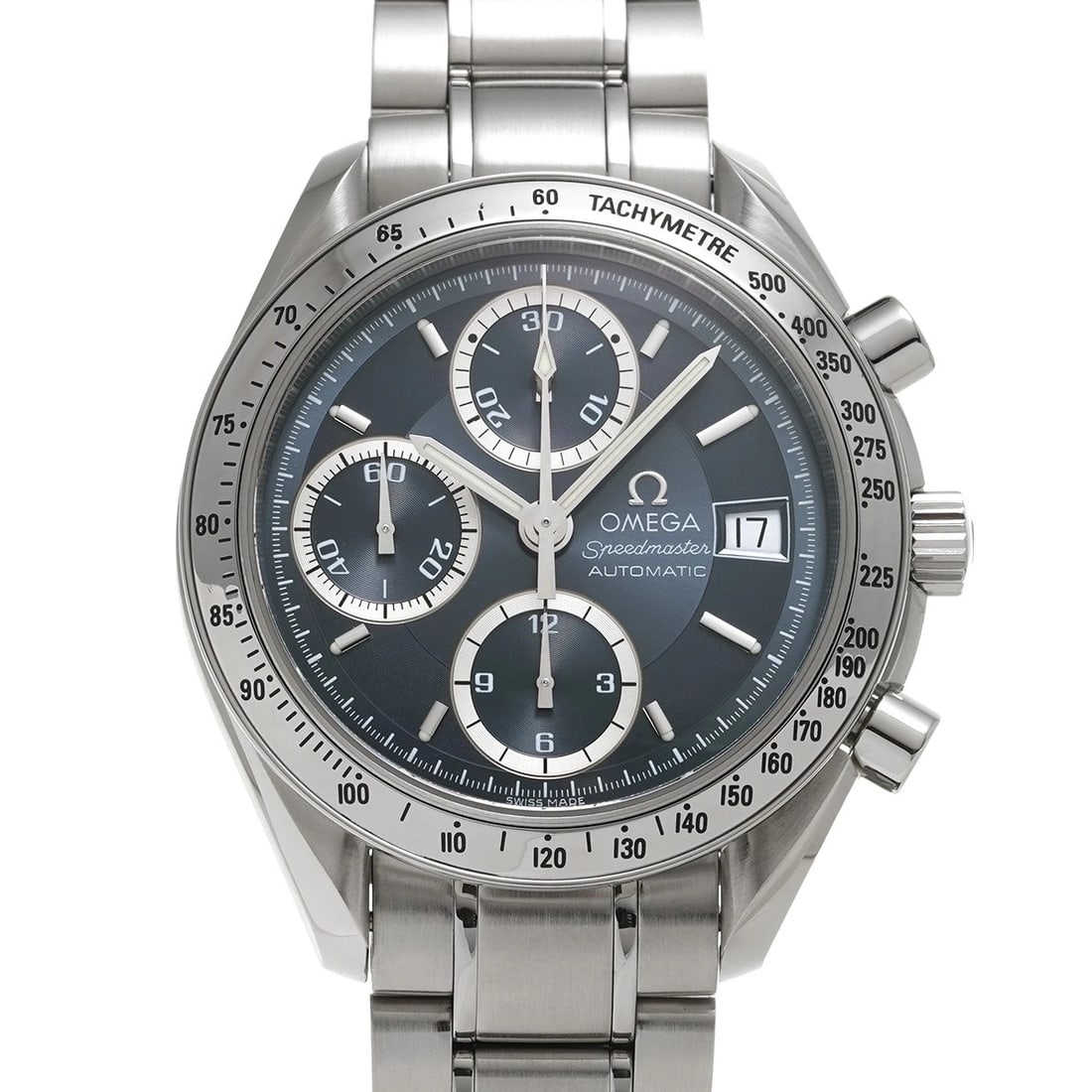 OMEGA SPEEDMASTER BLUE GRAY WATCH: OMEGA Speedmaster Blue gray Watch Brand: OMEGA Type: Wristwatch Material: Band Material Stainless steel, Case Material Stainless steel Color: Dial Color Blue gray Size: ??Case? H/about 39mm W/abou