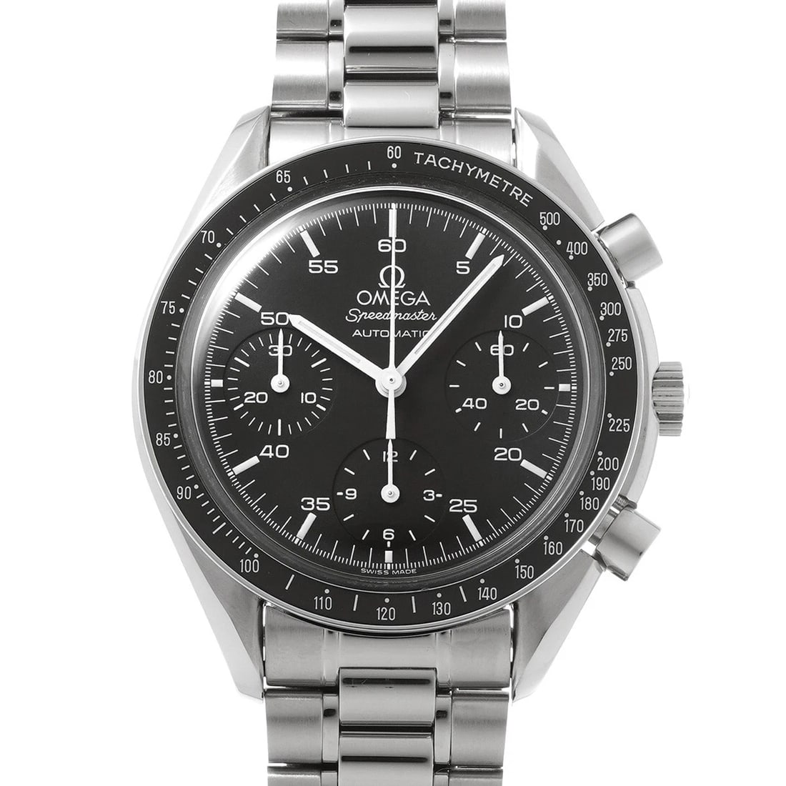 OMEGA SPEEDMASTER BLACK WATCH: OMEGA Speedmaster black Watch Brand: OMEGA Type: Wristwatch Material: Band Material Stainless steel, Case Material Stainless steel Color: Dial Color black Size: ??Case? H/about 39mm W/about