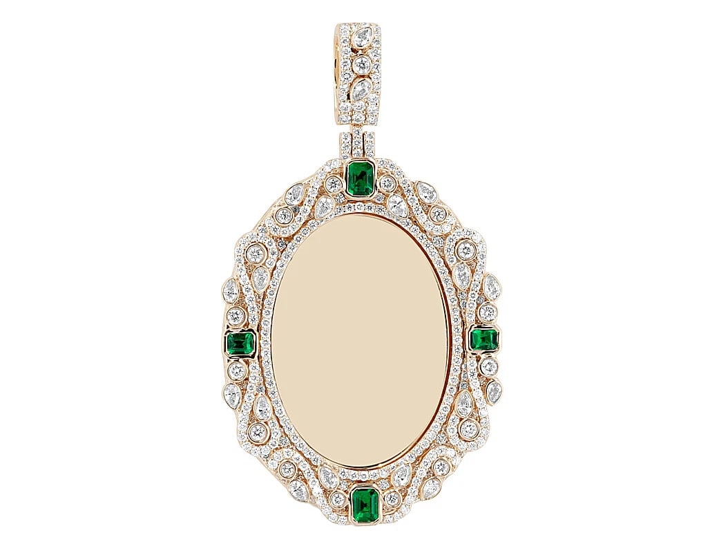 BEZEL REAL DIAMOND SWIVEL OVAL MEMORY PENDANT: Bezel Real Diamond Swivel Oval Memory Pendant Brand: None Type: Pendant Material: 10k Yellow Gold Main Stone/Creation Natural Color: Yellow Gold Size: Dimension L 2" , W 1.1" Accessories: None