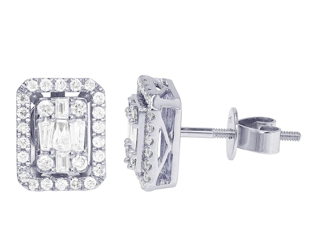 RECTANGLE BAGUETTE REAL DIAMOND EARRINGS 14K WHITE GOLD: Rectangle Baguette Real Diamond Earrings 14k White Gold Brand: None Type: Earrings Material: 14k White Gold Main Stone/Creation Natural Color: White Gold Size: Dimension 10mm X 7mm Accessories: N