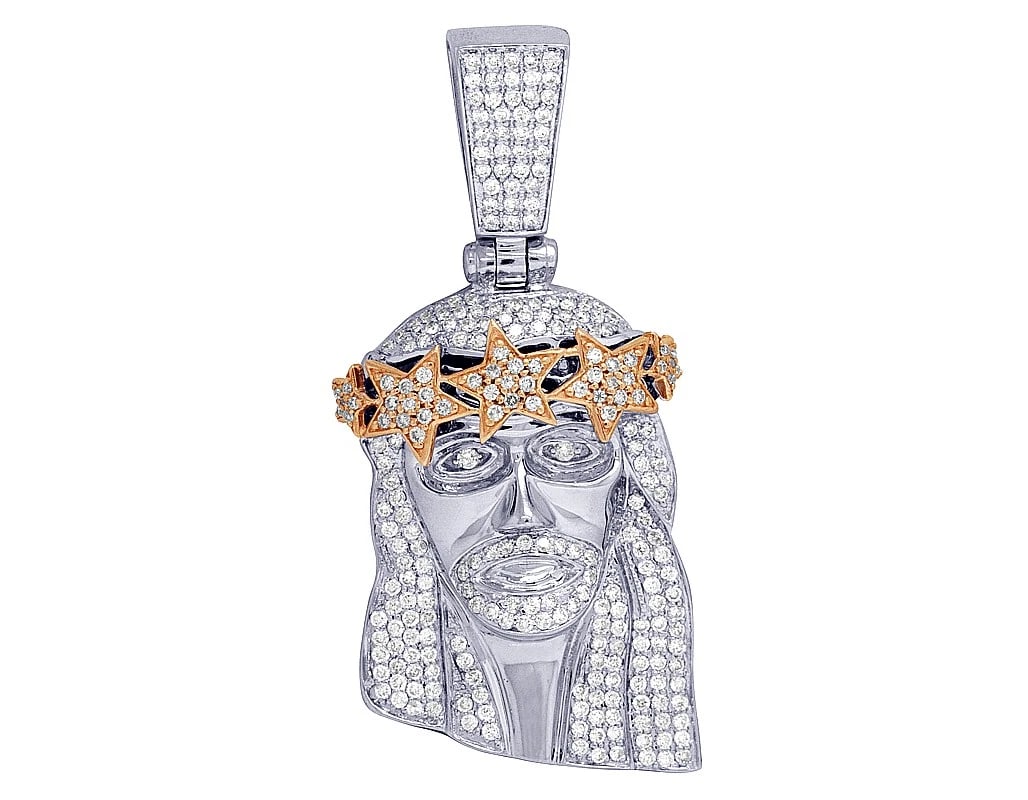TWO-TONE JESUS HEAD STAR DIAMOND CHARM PENDANT: Two-Tone Jesus Head Star Diamond Charm Pendant Brand: None Type: Pendant Material: 10k Multi-Tone Gold Color: Multi-Tone Size: Dimension 2" Accessories: None Accessories Notice: When purch