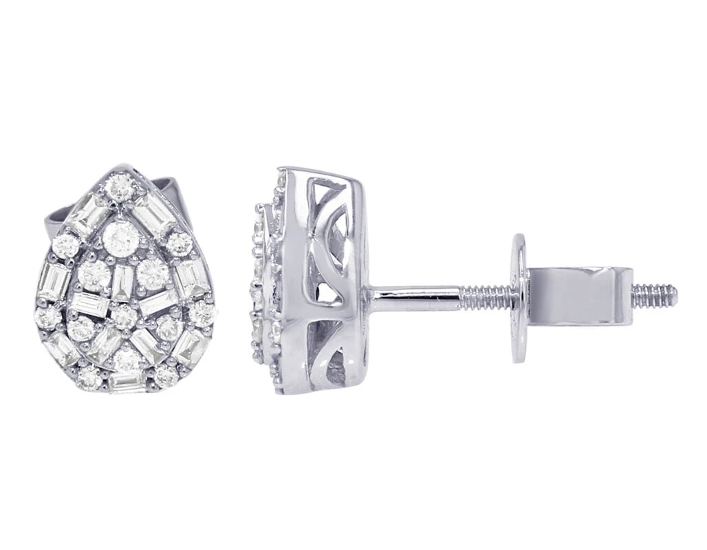 PEAR SHAPED 0.36CT REAL DIAMOND EARRINGS 14K WHITE GOLD (1 of 4)