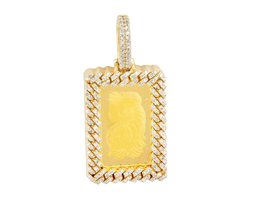 GOLD BAR COIN CHAIN FRAME DIAMOND PENDANT (1 of 2)