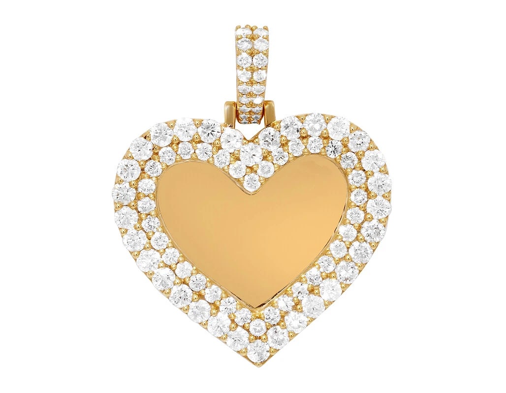 HEART SHAPED REAL DIAMOND MEMORY PENDANT: Heart Shaped Real Diamond Memory Pendant Brand: None Type: Necklace Material: 14k Yellow Gold Main Stone/Creation Natural Color: Yellow Gold Size: Dimension L1.5" x W1.5" Accessories: None