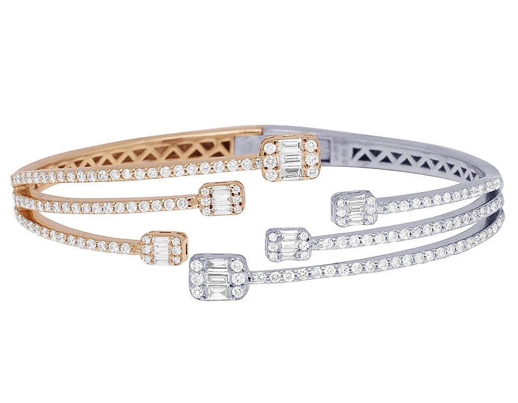 BAGUETTE REAL DIAMOND BANGLE 14K ROSE-WHITE GOLD (1 of 3)