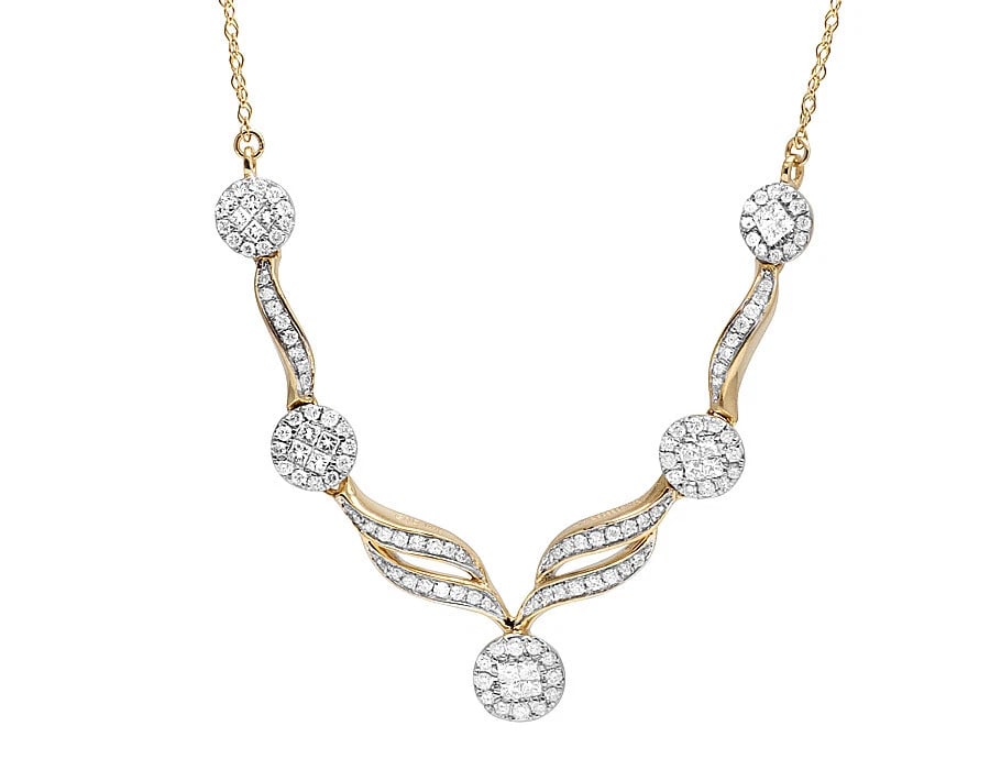 GENUINE DIAMOND 14K YELLOW GOLD FLOWER NECKLACE: Genuine Diamond 14K Yellow Gold Flower Necklace Brand: None Type: Necklace Material: 14k Yellow Gold Main Stone/Creation Natural Color: Yellow Gold Size: Dimension 2.75" necklace, 15" chain Acces