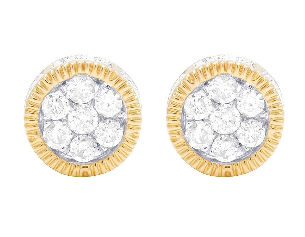 10K YELLOW GOLD GENUINE DIAMOND ROUND CLUSTER STUD EARRINGS (1 of 4)