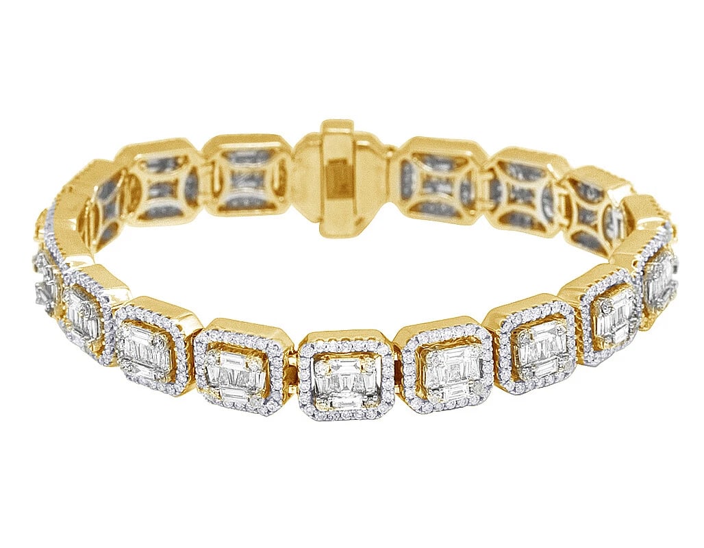 10K YELLOW-WHITE GOLD REAL DIAMOND HALO BRACELET: 10K Yellow-White Gold Real Diamond Halo Bracelet Brand: Jewelry Hiphop Type: Necklace Material: 10k Multi-Tone Gold Main Stone/Creation Natural Color: Multi-Tone Size: Length 7.25 in 