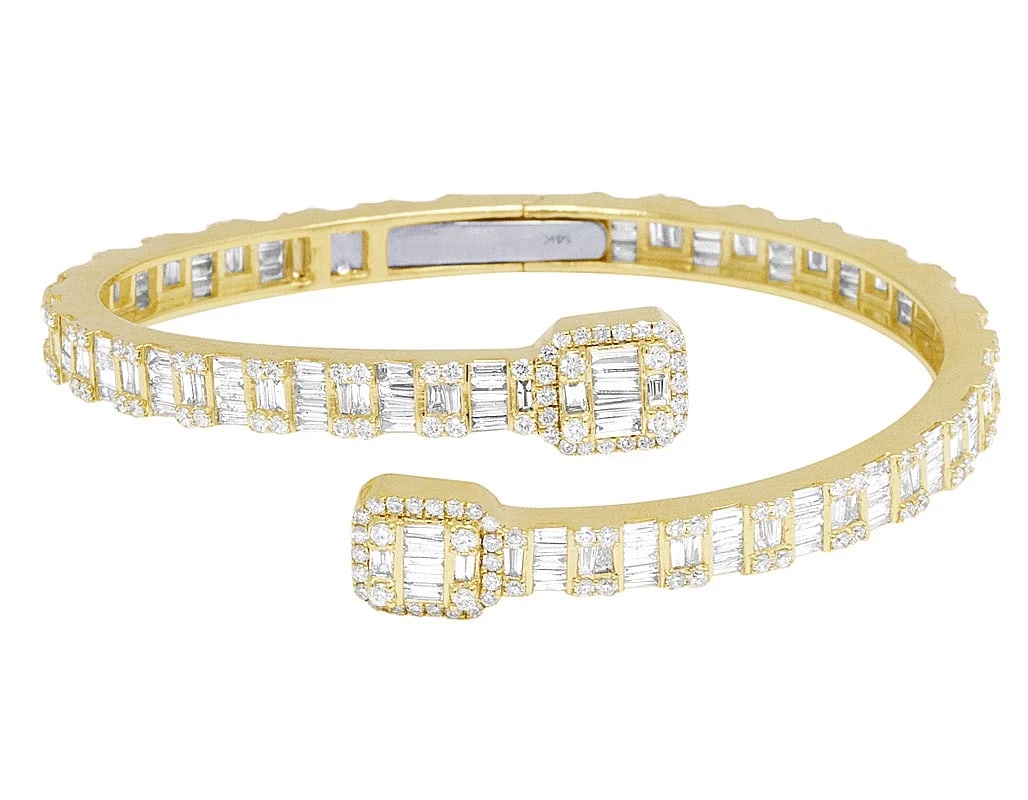 14K YELLOW GOLD MEN LADIES REAL DIAMOND BAGUETTE SQUARE BANGLE BRACELET: 14k Yellow Gold Men Ladies Real Diamond Baguette Square Bangle Bracelet Brand: None Type: Bracelet Material: 14k Yellow Gold Main Stone/Creation Natural Color: Main Stone Color White Size: Dimensi