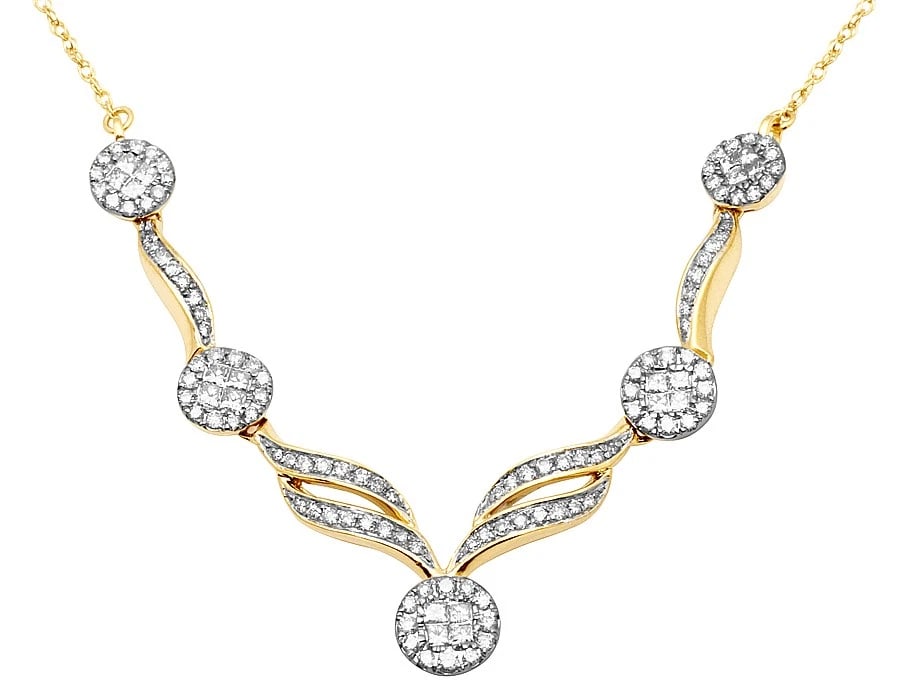 LADIES 14K YELLOW GOLD PRINCESS DIAMOND NECKLACE CHAIN: Ladies 14K Yellow Gold Princess Diamond Necklace Chain Brand: None Type: Necklace Material: 14k Yellow Gold Main Stone/Creation Natural Color: Yellow Gold Size: Necklace Length 9" 