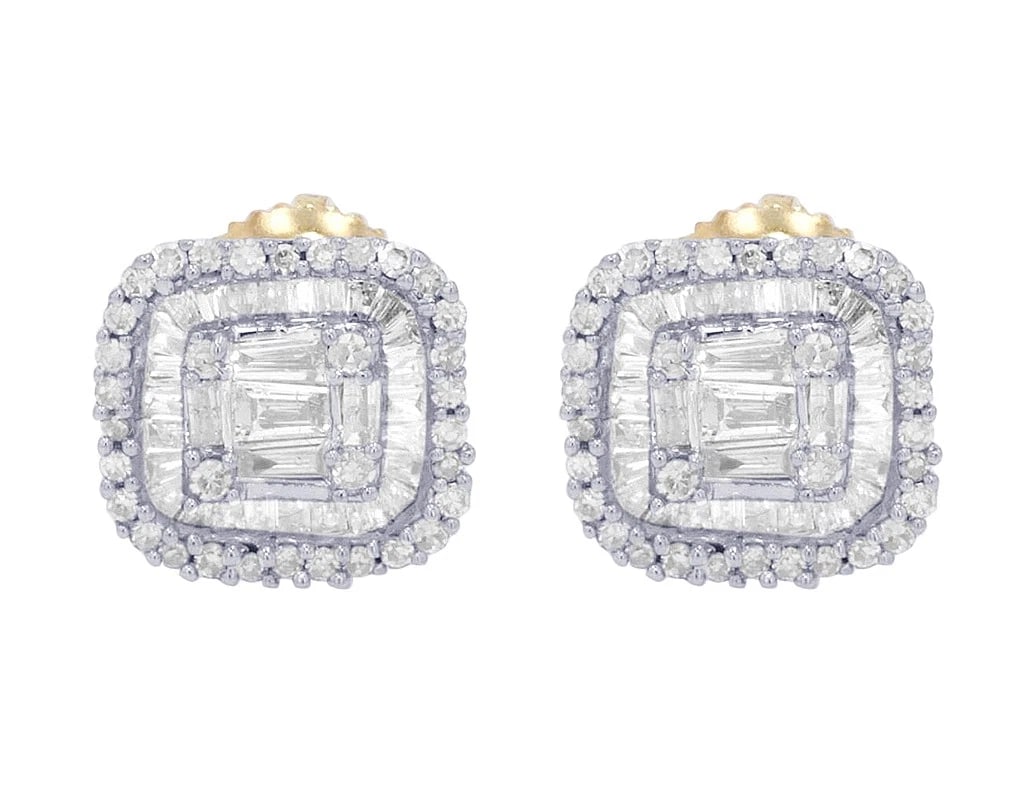 RECTANGULAR CLUSTER BAGUETTE REAL DIAMOND STUD EARRINGS - 3