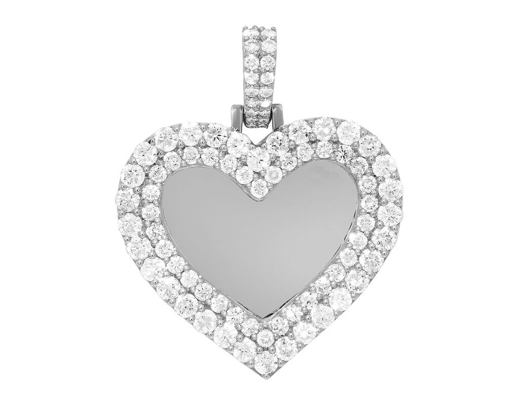 HEART SHAPED REAL DIAMOND MEMORY PENDANT 14K WHITE GOLD: Heart Shaped Real Diamond Memory Pendant 14k White Gold Brand: None Type: Necklace Material: 14k White Gold Main Stone/Creation Natural Color: White Gold Size: Dimension L1.5" x W1.5" Accessories