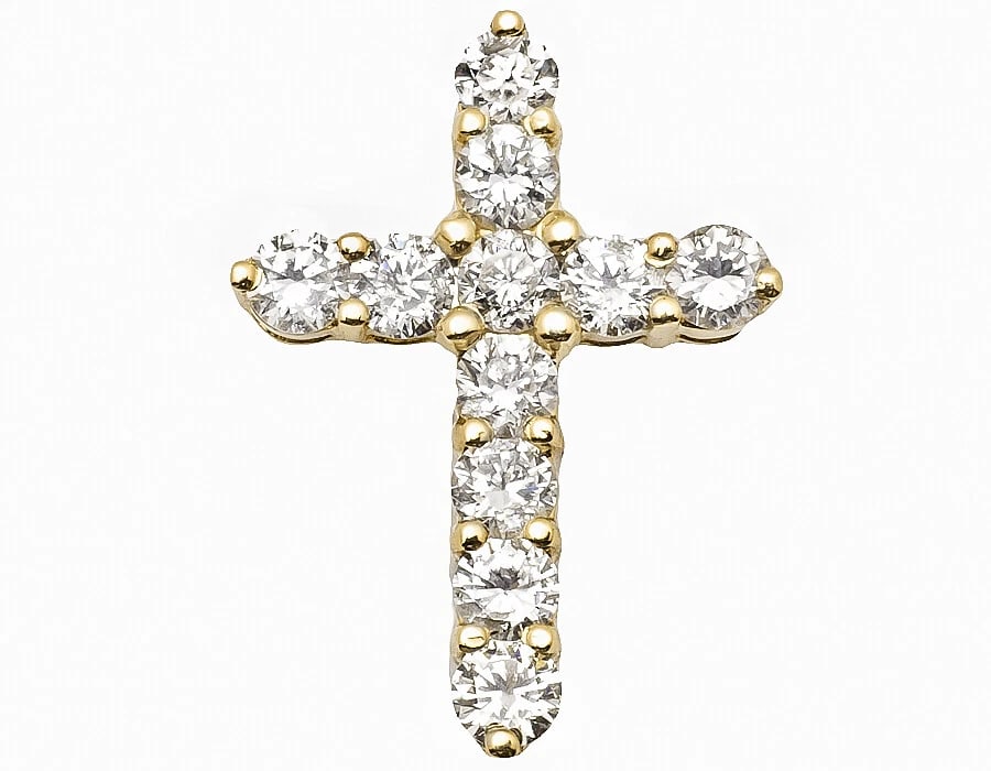 14K YELLOW GOLD PRONG SET REAL VS DIAMOND CROSS PENDANT CHARM (1 of 3)