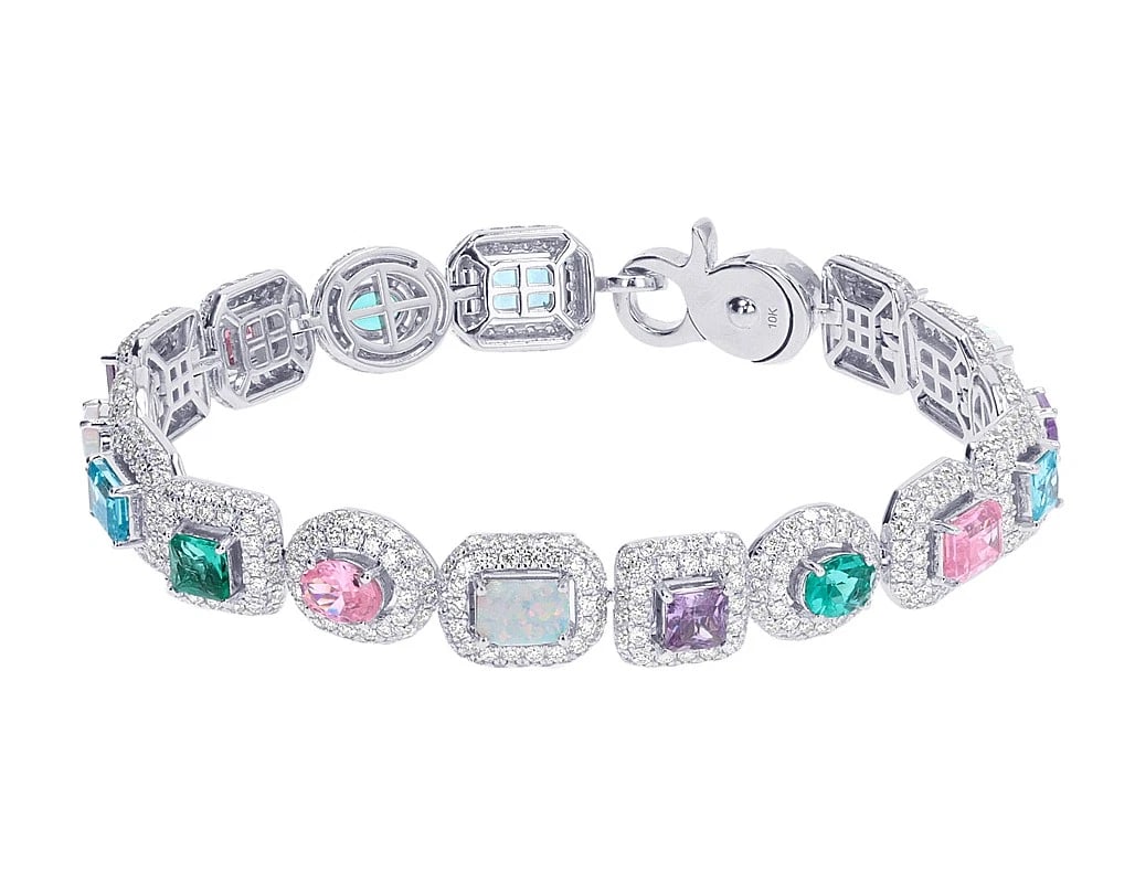 PRISMATIC MULTI-GEMS 10K WHITE GOLD REAL DIAMOND BRACELET (1 of 2)