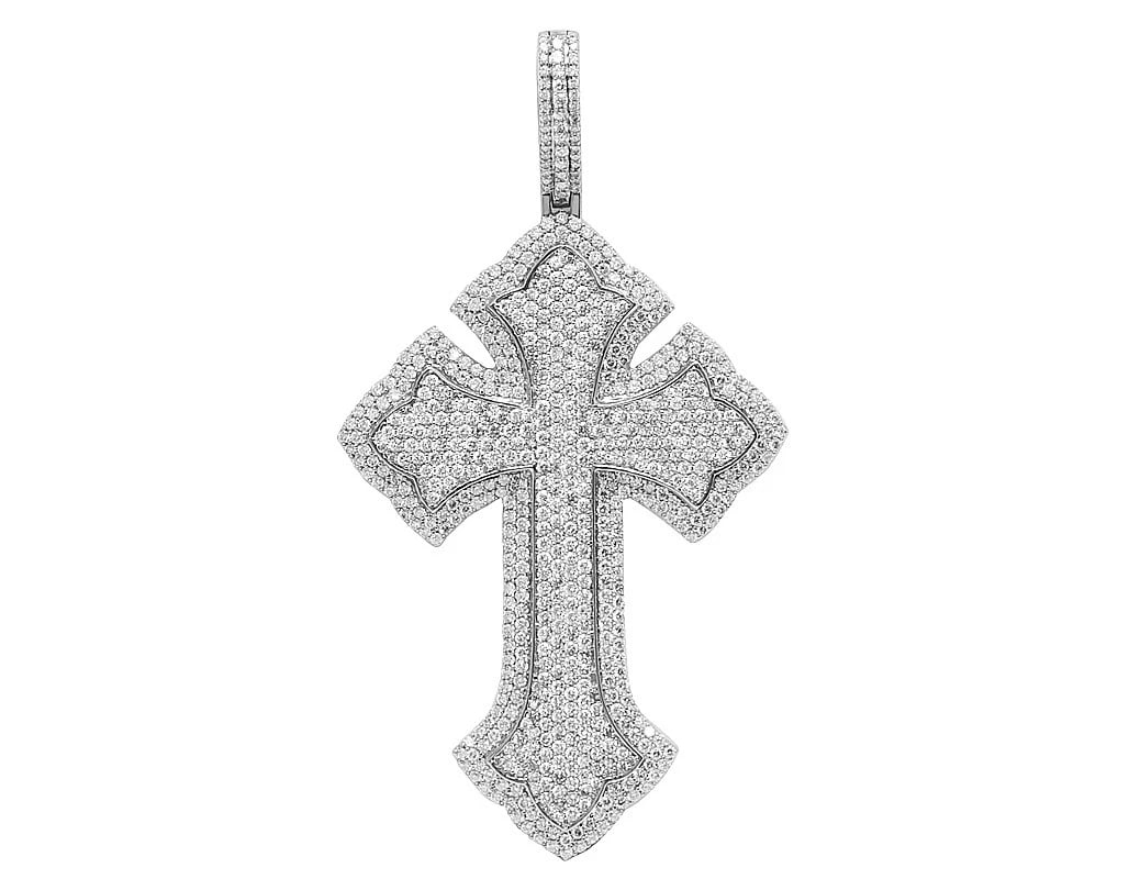 10K WHITE GOLD REAL DIAMOND DESIGNER GOTHIC CROSS PENDANT (1 of 2)