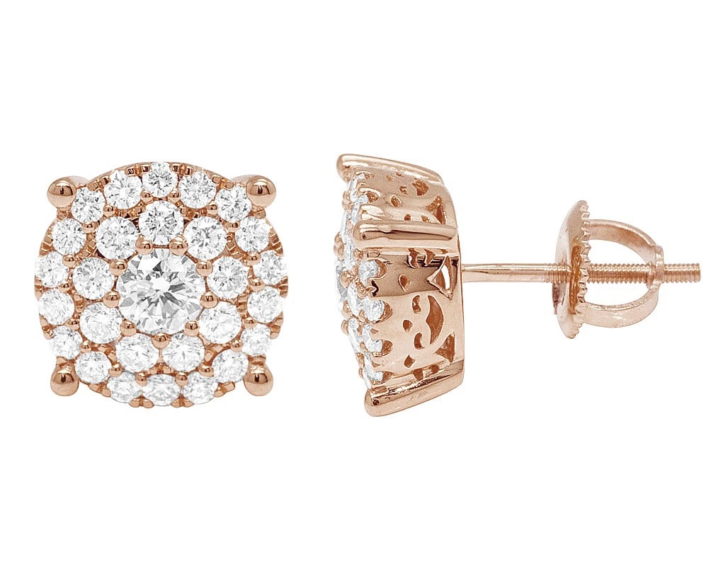 10K DOUBLE HALO FLOWER CLUSTER REAL DIAMOND STUD EARRINGS: 10k Double Halo Flower Cluster Real Diamond stud Earrings Brand: None Type: Earrings Material: 10k Rose Gold Color: Rose Gold Size: Dimension 10MM Accessories: None Accessories Notice: Whe