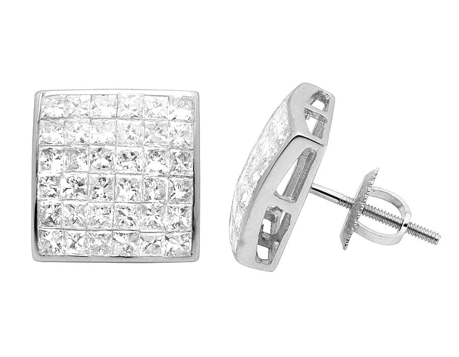 14K WHITE GOLD REAL DIAMONDS SQUARE STUD EARRINGS: 14K White Gold Real Diamonds Square Stud Earrings Brand: None Type: Earrings Material: 10K White Gold Main Stone/Creation Natural Color: White Gold Size: Dimension 11mm, 5mm high Accessories: