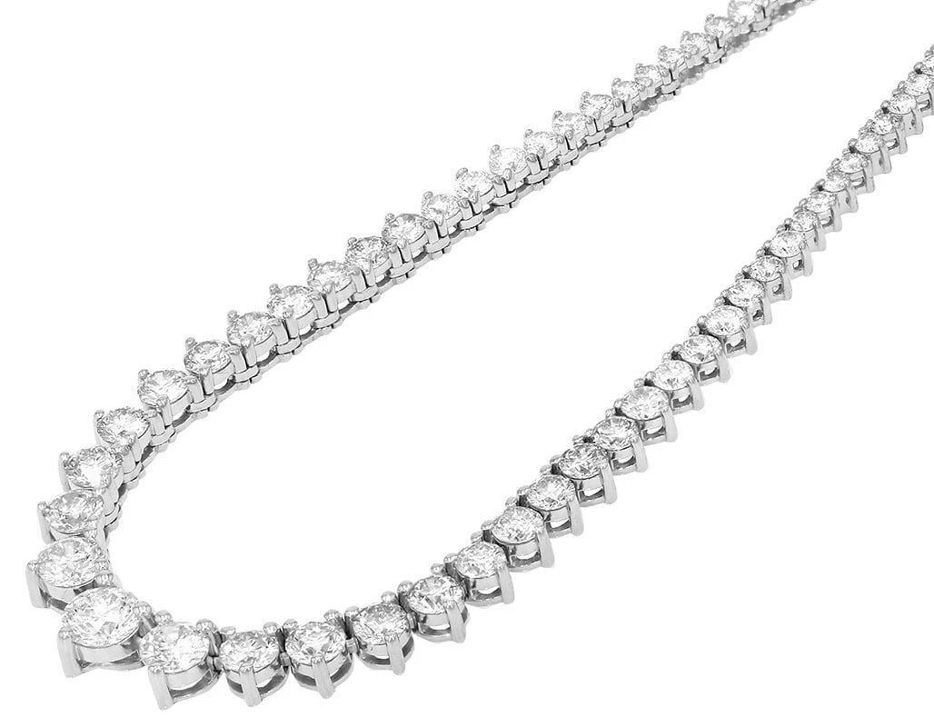 GRADUATED TENNIS T DIAMOND NECKLACE 14K WHITE GOLD: Graduated Tennis T Diamond Necklace 14K White Gold Brand: None Type: Neklace Material: 14k White Gold Main Stone/Creation Natural Color: White Gold Size: Length (inches) 17" Width 6MM 
