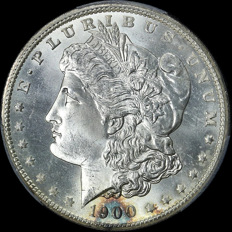 1900-O MORGAN SILVER DOLLAR: 1900-O Morgan Silver Dollar Year: 1900 Fineness: 0.9 Composition: Silver Denomination: None Country of Origin: United States Accessories: None Accessories Notice: When purchasing pre-owned