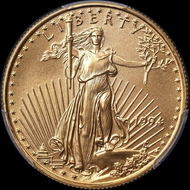 1994 GOLD AMERICAN EAGLE $25: 1994 Gold American Eagle $25 Year: 1994 Fineness: 0.9167 Composition: Gold Denomination: $25 Country of Origin: United States Accessories: None Accessories Notice: When purchasing pre-owne