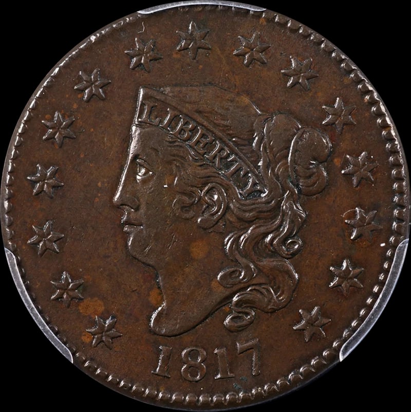 1817 LARGE CENT 15 STARS: 1817 Large Cent 15 Stars Year: 1817 Fineness: None Composition: Copper Denomination: None Country of Origin: United States Accessories: None Accessories Notice: When purchasing pre-owned g