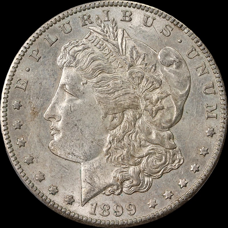 1899-S MORGAN SILVER DOLLAR: 1899-S Morgan Silver Dollar Year: 1899 Fineness: 0.9 Composition: Silver Denomination: None Country of Origin: United States Accessories: None Accessories Notice: When purchasing pre-owned