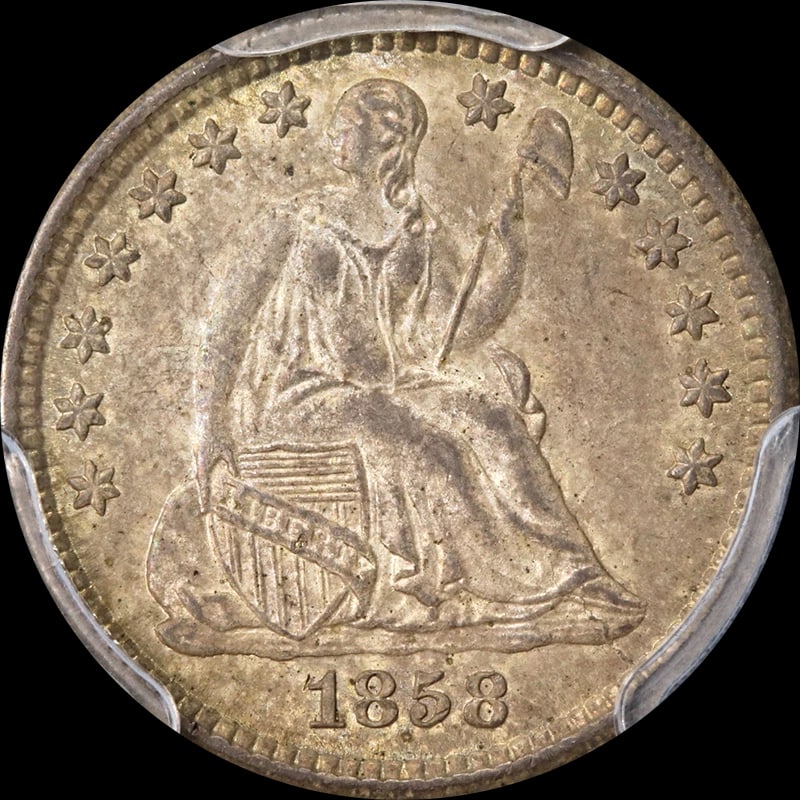 1858-O SEATED LIBERTY HALF DIME: 1858-O Seated Liberty Half Dime Year: 1858 Fineness: None Composition: Silver Denomination: None Country of Origin: United States Accessories: None Accessories Notice: When purchasing pre-