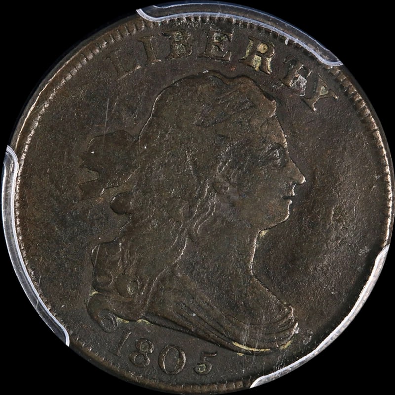 1805 HALF CENT SMALL 5, STEMS: 1805 Half Cent Small 5, Stems Year: 1805 Fineness: None Composition: Copper Denomination: None Country of Origin: United States Accessories: None Accessories Notice: When purchasing pre-ow