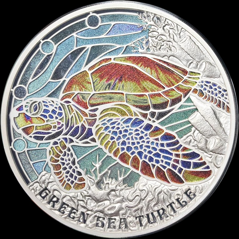 2025 NIUE SILVER $5 NATURE'S WINDOW GREEN SEA TURTLE: 2025 Niue Silver $5 Nature's Window Green Sea Turtle Year: 2025 Fineness: 0.999 Composition: Silver Denomination: $5 Country of Origin: Niue Accessories: None Accessories Notice: When