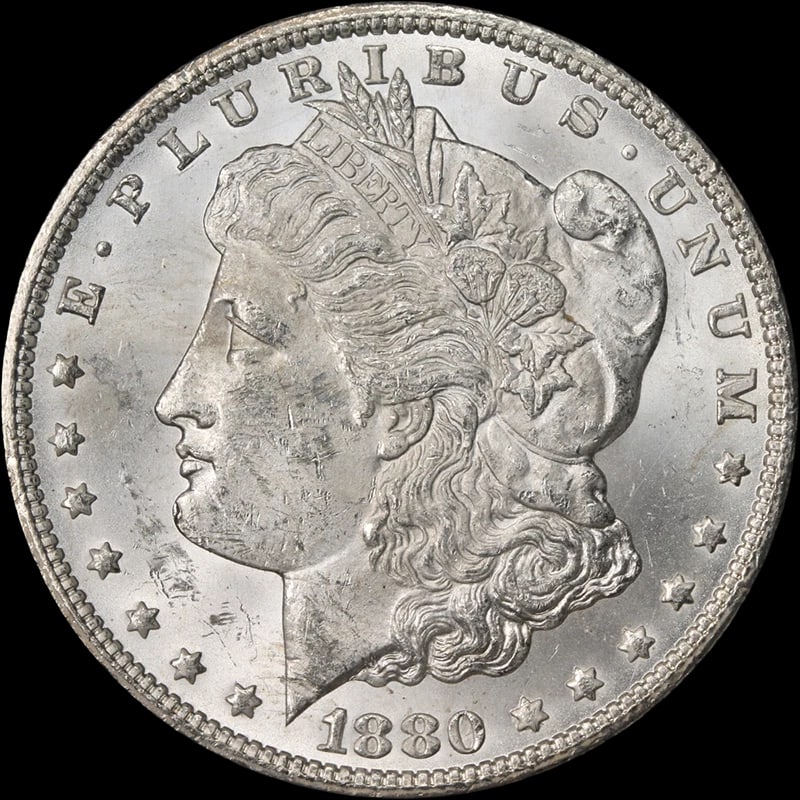 1880/79-CC MORGAN SILVER DOLLAR: 1880/79-CC Morgan Silver Dollar Year: 1880 Fineness: 0.9 Composition: Silver Denomination: None Country of Origin: United States Accessories: None Accessories Notice: When purchasing pre-o