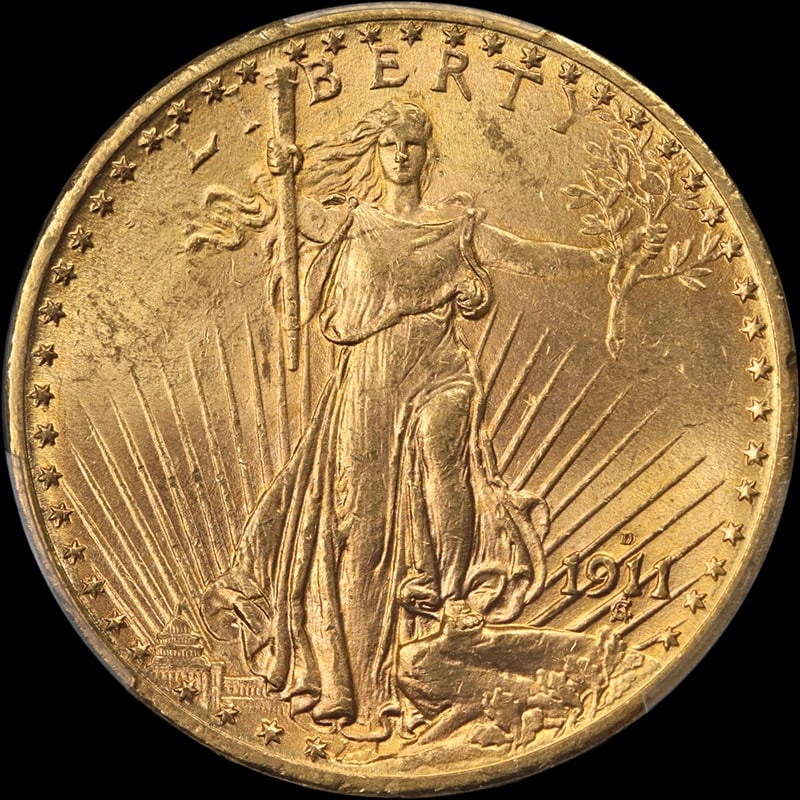 1911-D/D SAINT-GAUDENS GOLD $20: 1911-D/D Saint-Gaudens Gold $20 Year: 1911 Fineness: 0.9 Composition: Gold Denomination: $20 Country of Origin: United States Accessories: None Accessories Notice: When purchasing pre-owned