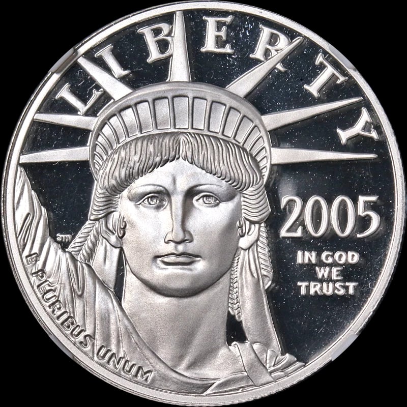 2005-W PLATINUM AMERICAN EAGLE $100: 2005-W Platinum American Eagle $100 Year: 2005 Fineness: 0.9995 Composition: Platinum Denomination: $100 Country of Origin: United States Accessories: None Accessories Notice: When purchas