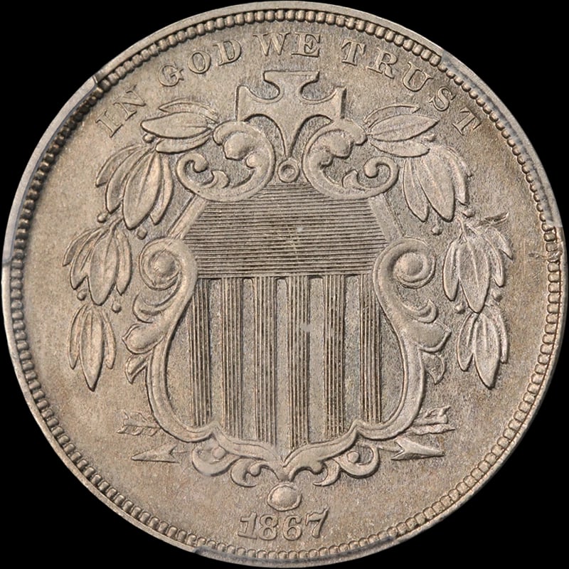 1867 SHIELD NICKEL RAYS PROOF - 2