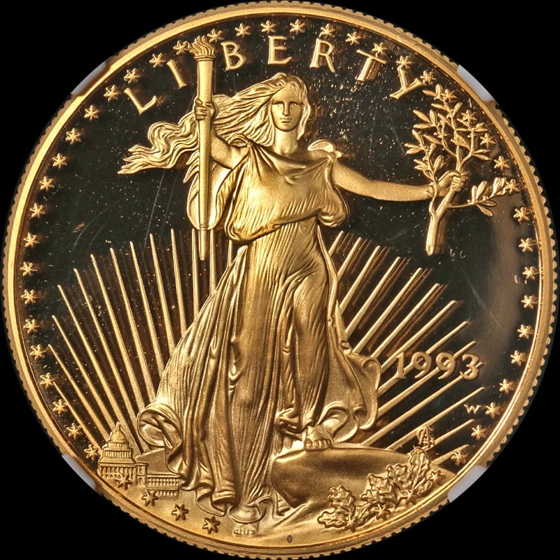 1993-W GOLD AMERICAN EAGLE $50: 1993-W Gold American Eagle $50 Year: 1993 Fineness: None Composition: Gold Denomination: $50 Country of Origin: United States Accessories: None Accessories Notice: When purchasing pre-owned