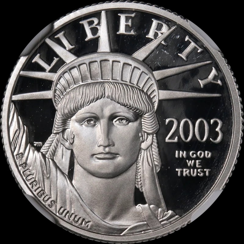 2003-W PLATINUM AMERICAN EAGLE $25: 2003-W Platinum American Eagle $25 Year: 2003 Fineness: 0.9995 Composition: Platinum Denomination: None Country of Origin: United States Accessories: None Accessories Notice: When purchasi