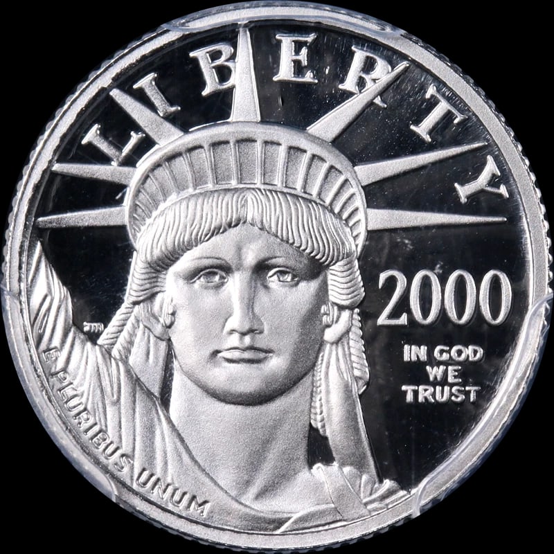 2000-W PLATINUM AMERICAN EAGLE $10: 2000-W Platinum American Eagle $10 Year: 2000 Fineness: 0.9995 Composition: Platinum Denomination: $10 Country of Origin: United States Accessories: None Accessories Notice: When purchasing