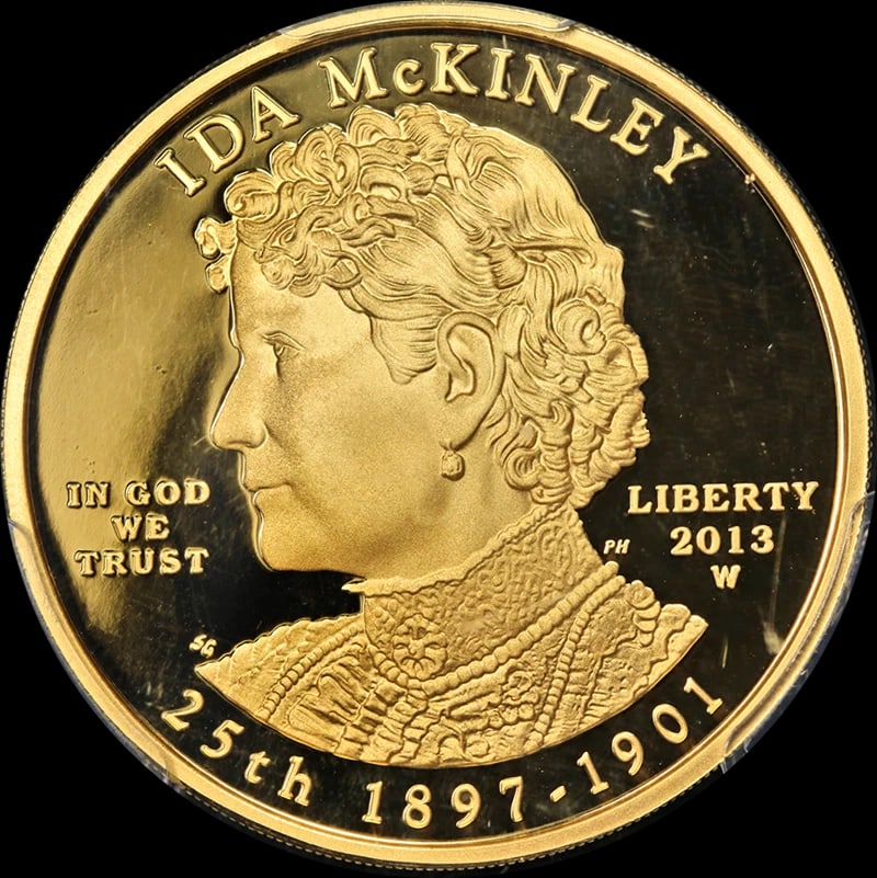 2013-W FIRST SPOUSE GOLD $10: 2013-W First Spouse Gold $10 Year: 2013 Fineness: 0.9999 Composition: Gold Denomination: $10 Country of Origin: United States Accessories: None Accessories Notice: When purchasing pre-owned