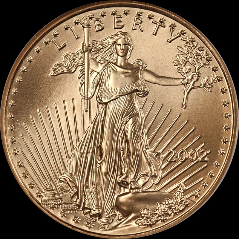 2002 GOLD AMERICAN EAGLE $25: 2002 Gold American Eagle $25 Year: 2002 Fineness: None Composition: Gold Denomination: $25 Country of Origin: United States Accessories: None Accessories Notice: When purchasing pre-owned