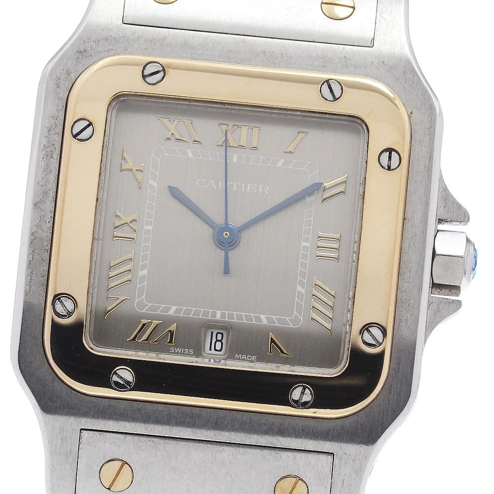 CARTIER SANTOS GALBE GRAY WATCH: CARTIER Santos Galbe gray Watch Brand: CARTIER Type: Wristwatch Material: Band Material Stainless Steel/YG, Case Material Stainless Steel/YG Color: Band Color Silver / Gold, Dial Color gray, Case C