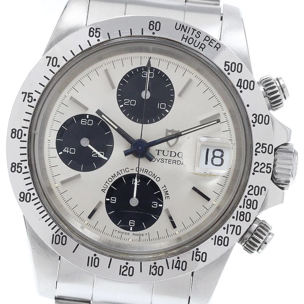 TUDOR OYSTER CHRONO WATCH: TUDOR Oyster Chrono Watch Brand: TUDOR Type: Wristwatch Material: Band Material Stainless Steel, Case Material Stainless Steel Color: Band Color Silver, Dial Color Silver / Black, Case Color Silver